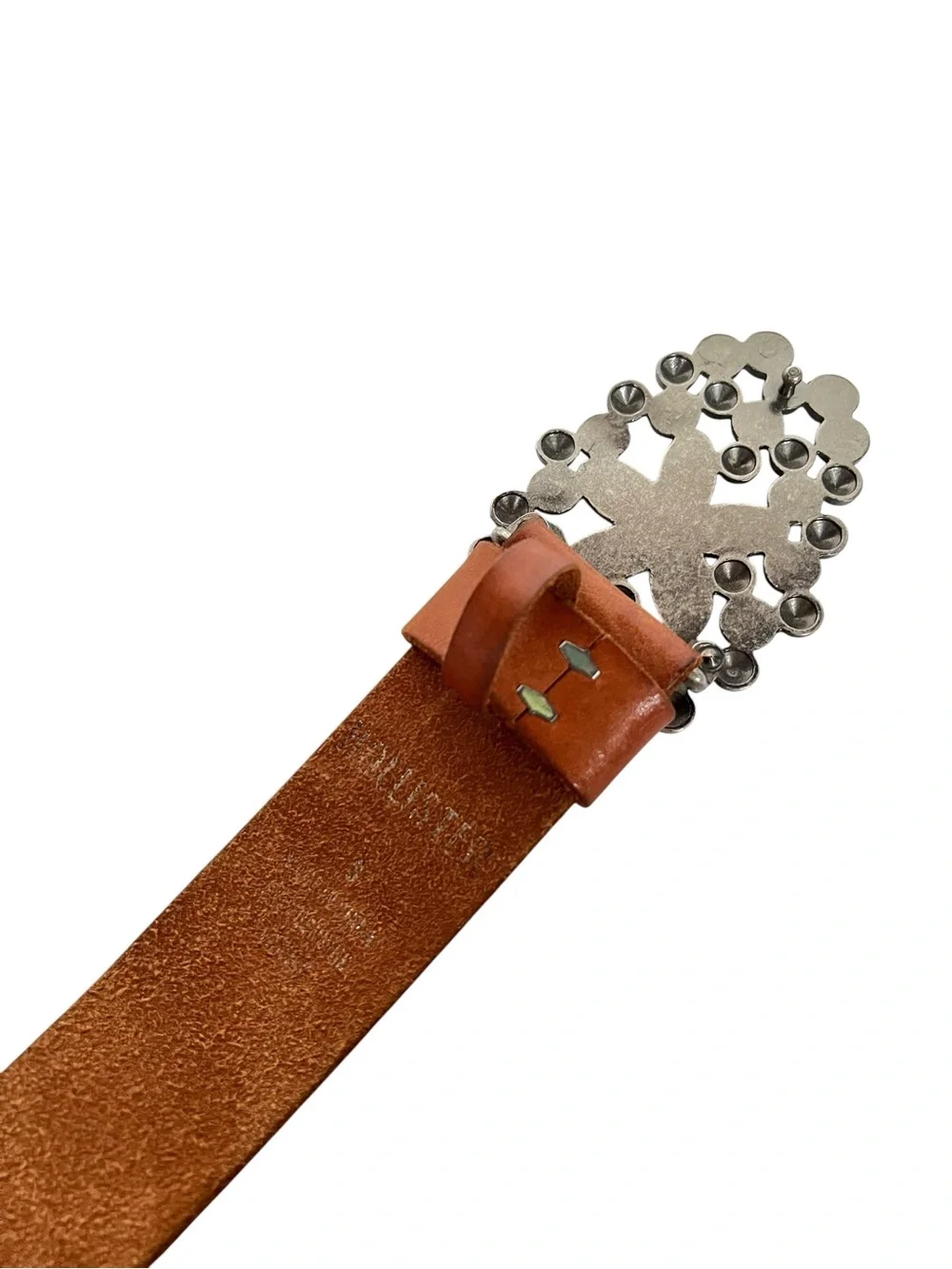 Hollister Brown Leather Belt with Decorative Floral Buckle Y2K